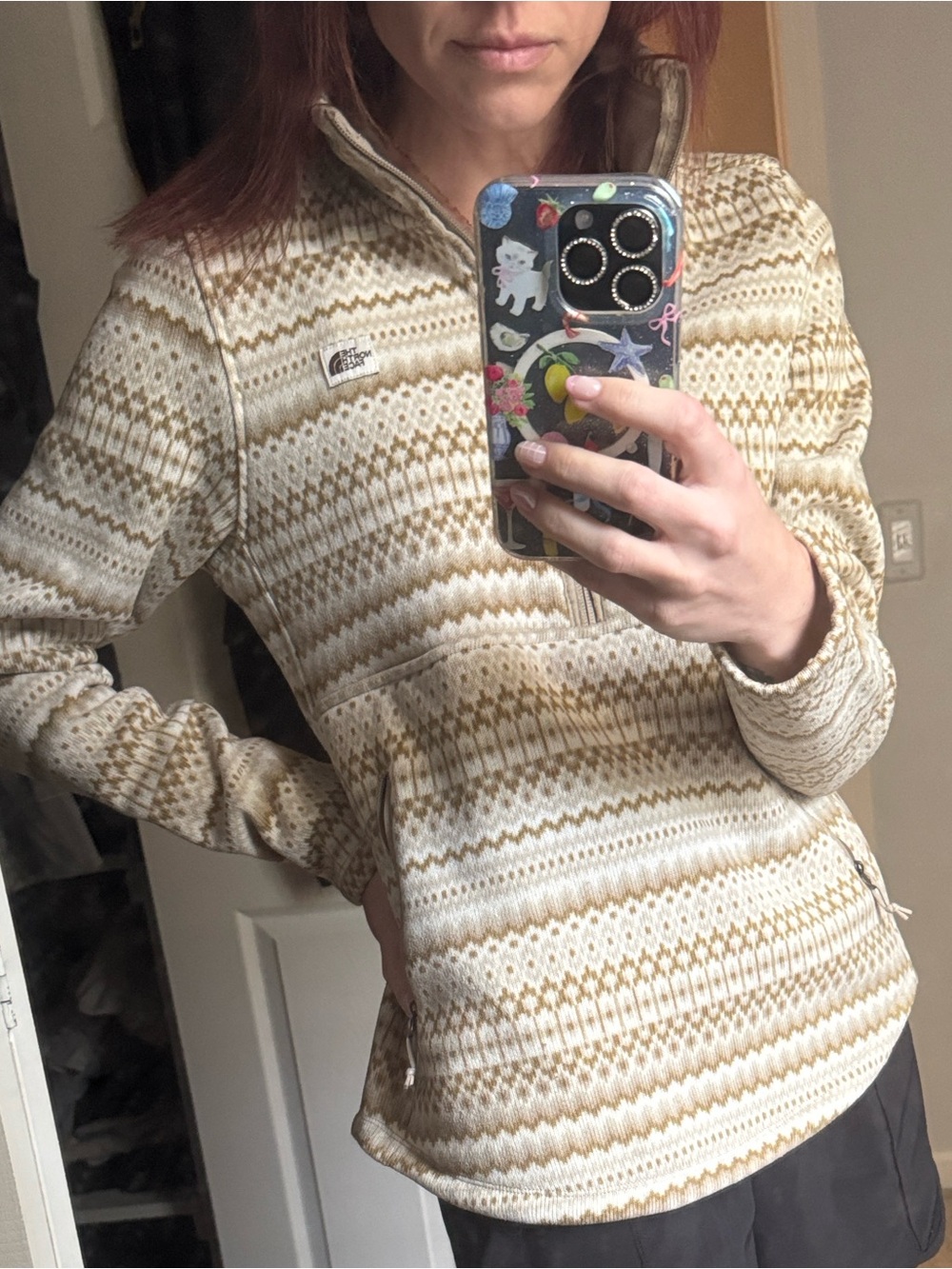 The North Face Beige and Cream Quarter-Zip Pullover